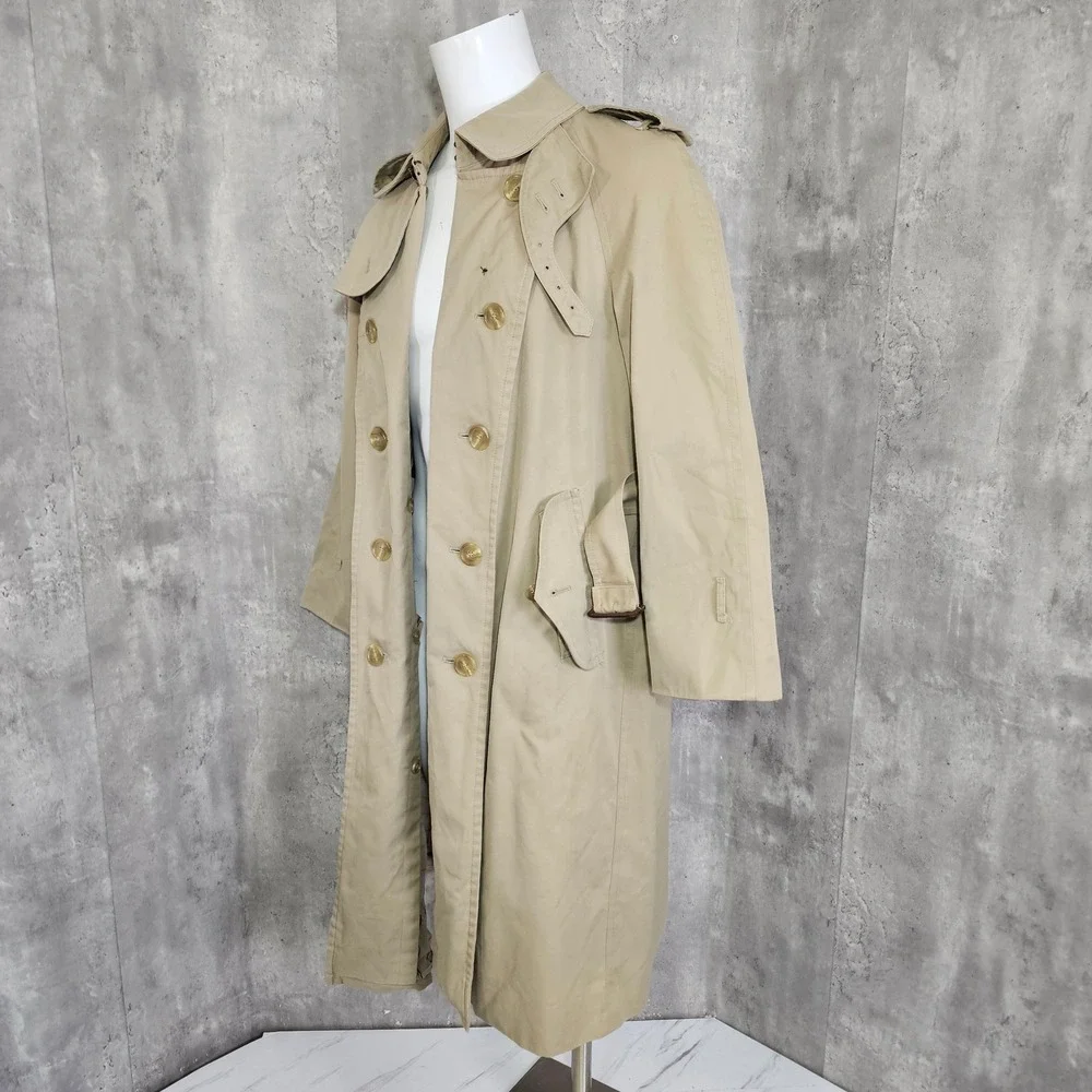 Vintage Chaps Ralph Lauren Trench Coat Tan Belted Khaki Jacket 40R‎ USA